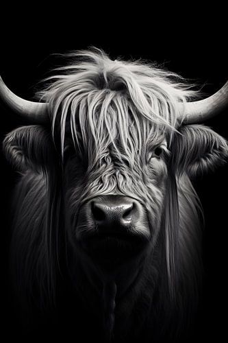 Animal portrait in black and white minimalist wildlife art