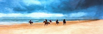 horse riding on the beach by eric van der eijk