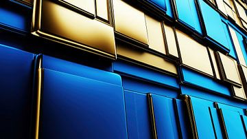 Abstracte kubussen in blauw en goud van Frank Heinz