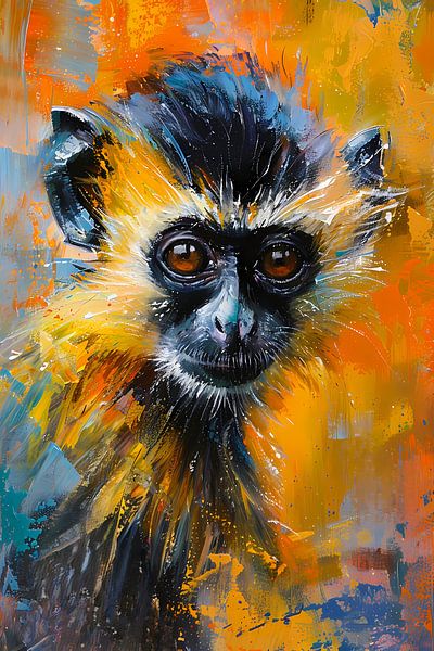 Kleurrijk abstract schilderij van een aap van Art & Soul Creations