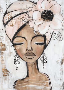 Modern portrait, illustration in pink and brown