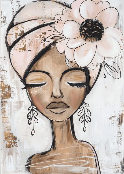 Modern portrait, illustration in pink and brown by Studio Allee