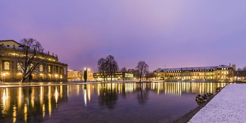 Staatstheater en nieuw paleis in de winter in Stuttgart van Werner Dieterich