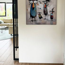 Klantfoto: Speelse Vogels van Blikvanger Schilderijen, als ArtFrame