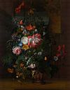 Roses, Convolvulus, Poppies, and Other Flowers in an Urn on a Stone Ledge, Rachel Ruysch by Masterful Masters thumbnail