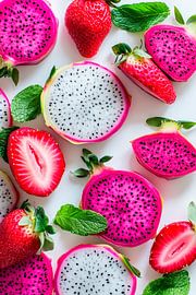 Fruchtige Farbenpracht – Drachenfrucht & Erdbeeren von Poster Art Shop