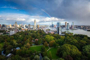 Skyline von Rotterdam mit Regenbogen von Niels Dam