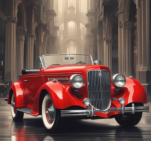 Rod retro auto in de stad