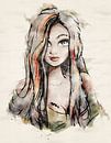 Digitaal ingekleurde waterverf stijl portret van jonge vrouw van Emiel de Lange thumbnail