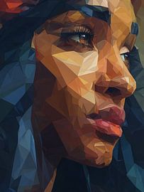 Geometrisch Vrouwenportret in Warme Tinten – Moderne Polygon Wandkunst van SPEQ ART