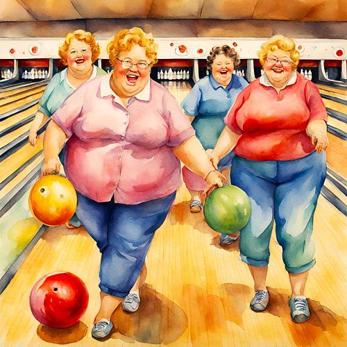4 gezellige dames aan het bowlen