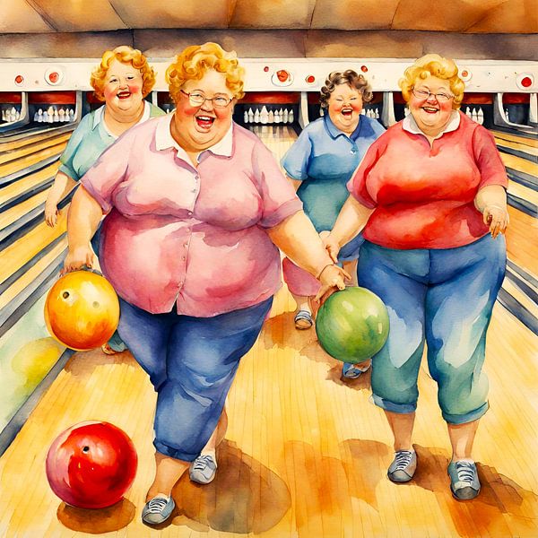 4 gesellige Damen beim Bowling von De gezellige Dames
