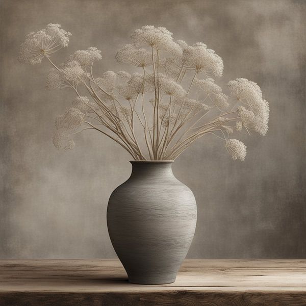 Vase gris avec fleurs grillagées - Neutral Natural Style par Kleurenrijk