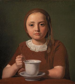 Constantin Hansen, Ein kleines Mädchen, Elise Købke, mit einer Tasse vor sich, 1850