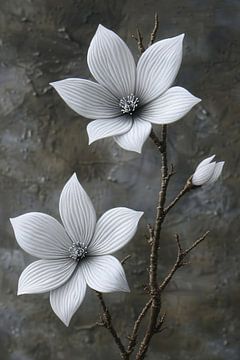 Elegante witte bloemen op subtiele grijze achtergrond van De Muurdecoratie