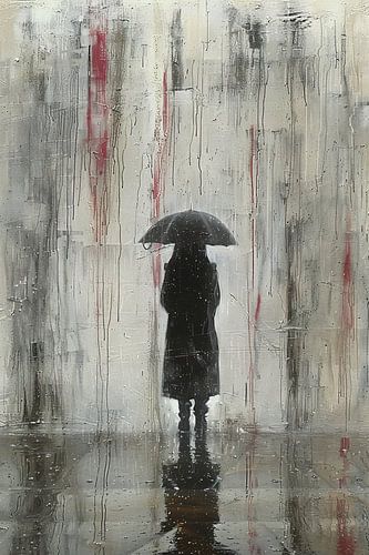 Eenzame Figuur Onder Reflecterende Regen