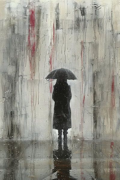 Lonely Figure Under Reflective Rain by Art & Soul Creations