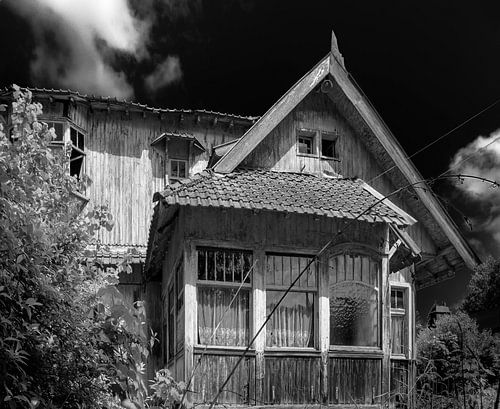 Wooden house in black and white