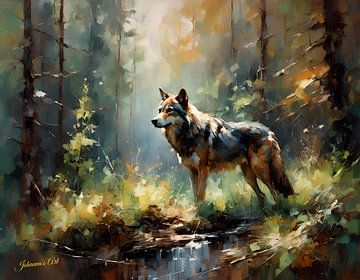 Wilde dieren - Geabstraheerd surrealisme - Wolf 2 van Johanna's Art