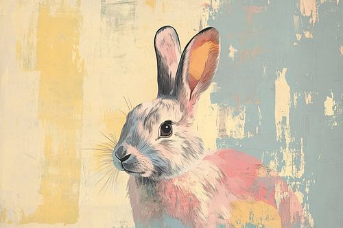 Pastelkleurig konijn in popartstijl