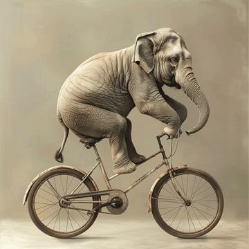 Olifant op een fiets van Poster Art Shop