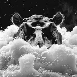 Cosy hippo in the bathroom - A humorous bathroom picture for your WC by Poster Art Shop