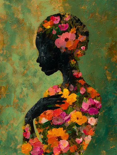 Silhouette féminine remplie de fleurs et de couleurs