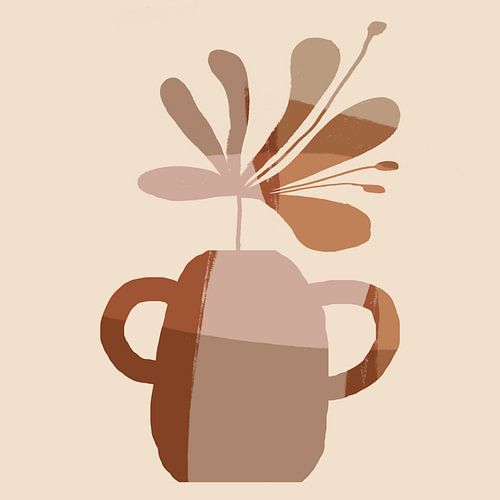 Bloem in vaas. Boho Retro Abstract stilleven. Terra en roze.