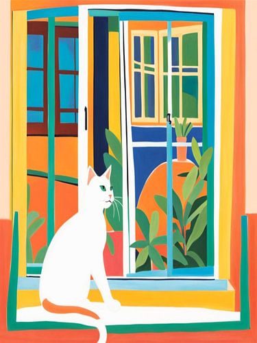 Kat in het venster Stijl Henri Matisse