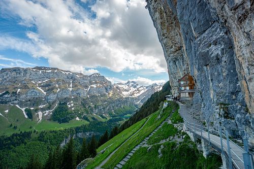 Uitzicht vanuit de Äscherbergherberg op de Appenzeller Alpen