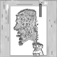 Surrealistisch en profil portret, man