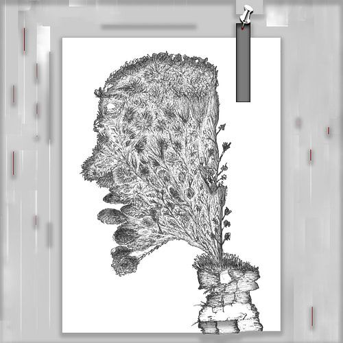 Surrealistisches und profiliertes Porträt, Mensch