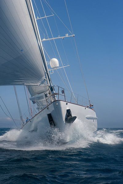 Luxury sailing yacht in full sail on Mediterranean off Mallorca. by Albert Brunsting
