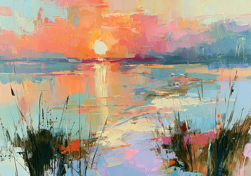 Sunset by the water in vibrant pastel colours