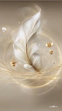 blanc et or - fleurs et plumes sur Gelissen Artworks