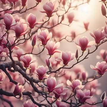 Pink flowers of the Magnolia spring blossom by Jessica Berendsen