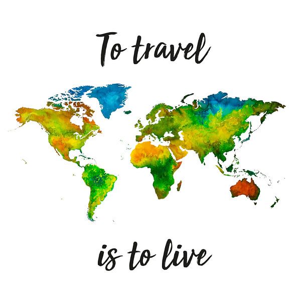 Wereldkaart in Aquarel met Quote | Wandcirkel van WereldkaartenShop