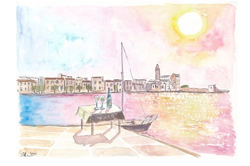 Trani Puglia Italy lonely boat in harbor at sunset