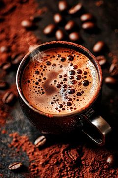 Close-up van dampende koffie van Poster Art Shop