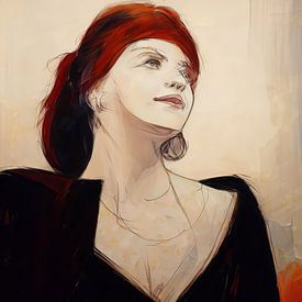Portrait de femme en noir et rouge sur Mario Dekker-Janssen