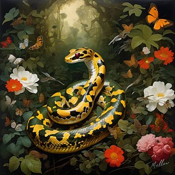 Jungle Flora Surrealism: Reticulated Python by Mellow Art