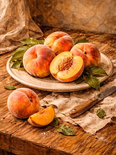 Verse perziken op hout