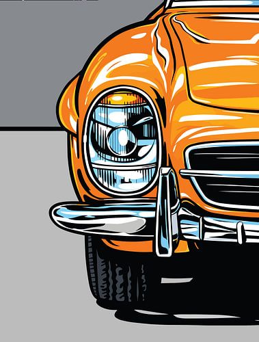 Retro oranje sportwagen front pop art portret