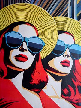 Pop Art Portret twee vrouwen zomerzon grafisch van gm_designs