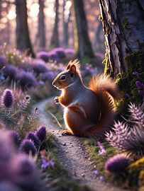 Eichhörnchen in der Heidelandschaft