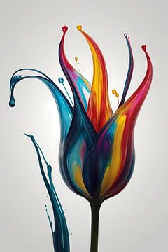 Dynamische abstrakte Blumensilhouette in Farbe von De Muurdecoratie