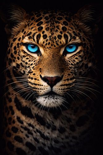Portrait de léopard aux yeux bleus