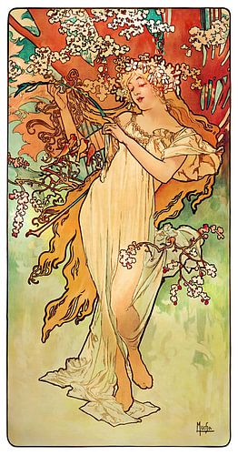 Vier seizoenen, lente door Alphonse Mucha