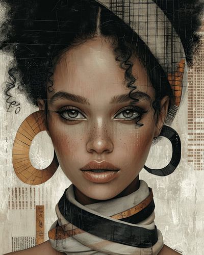 Portret in aardetinten, collage stijl