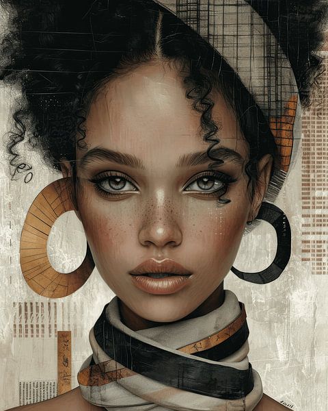 Portrait in earth tones, collage style by Carla Van Iersel